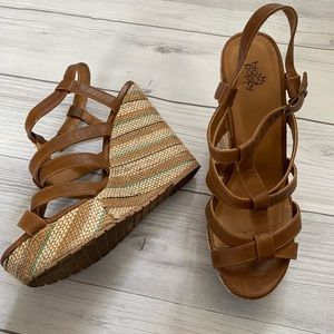 Black Poppy Tan Wedge Sandals